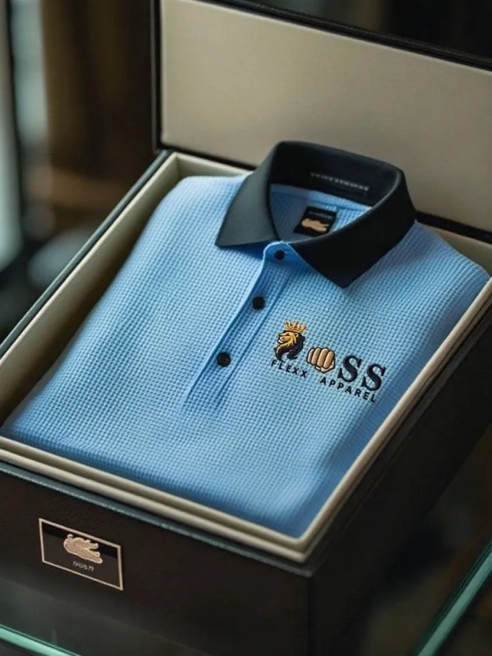 Executive Script Textured Waffle Knit Polo Shirt for Men