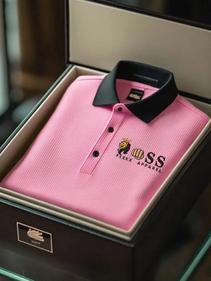 Executive Script Textured Waffle Knit Polo Shirt for Men
