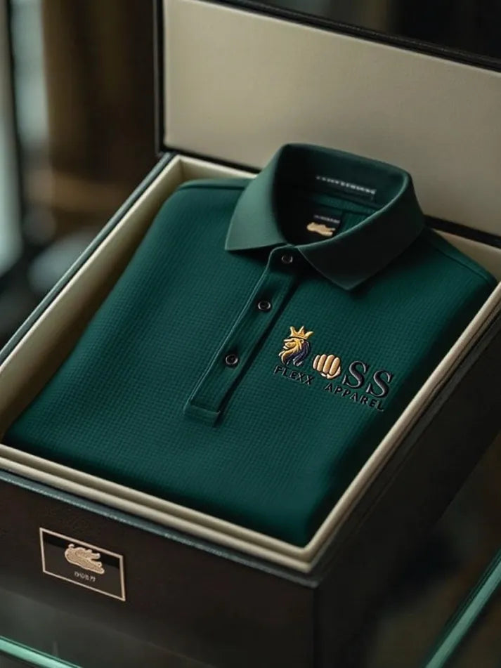 Executive Script Textured Waffle Knit Polo Shirt for Men