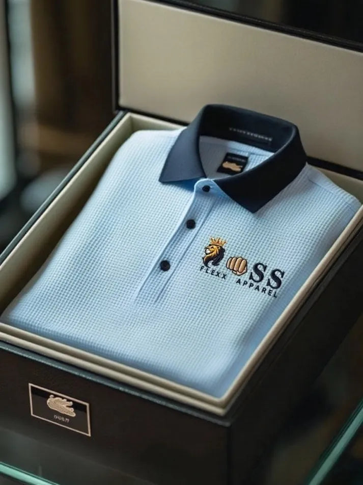 Executive Script Textured Waffle Knit Polo Shirt for Men
