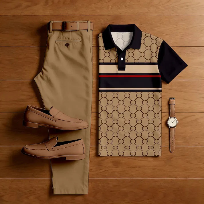 Heritage Contrast Printed Polo & Trouser Co-Ord Set for Men