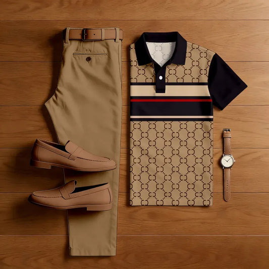 Heritage Contrast Printed Polo & Trouser Co-Ord Set for Men