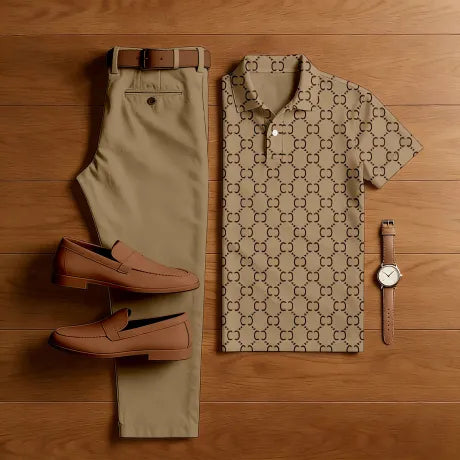 Heritage Contrast Printed Polo & Trouser Co-Ord Set for Men