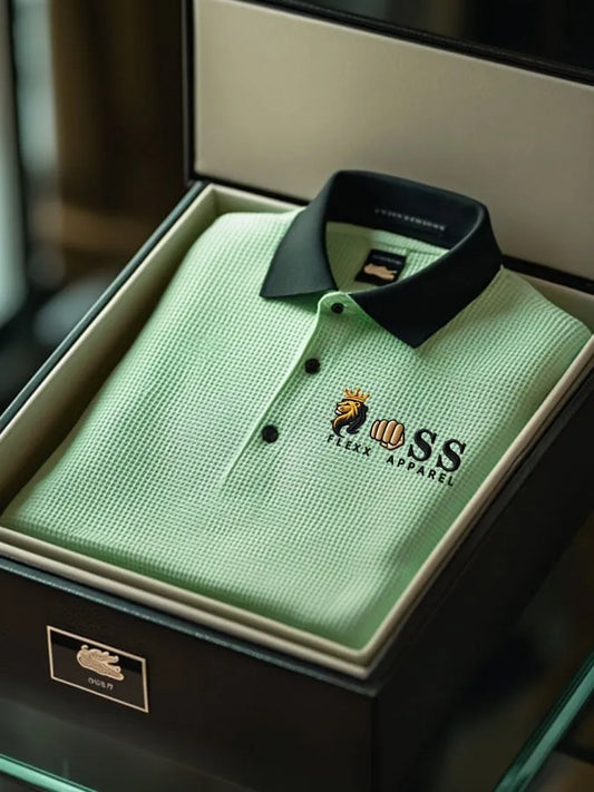 Executive Script Textured Waffle Knit Polo Shirt for Men
