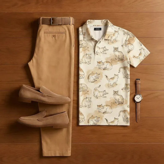 Sunset Whiskers Printed Shirt & Trouser Co-Ord Set for Men