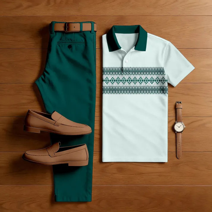 Coastal Horizon Striped Polo & Trouser Co-Ord Set for Men