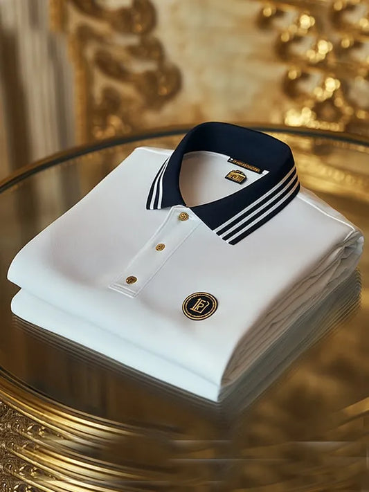 Vintage Avenue Striped Long Sleeve Polo Shirt for Men
