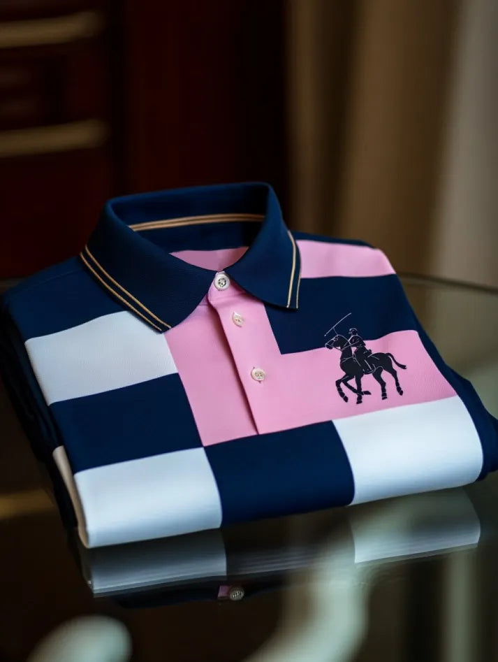 Equestrian Crest Button-Down Polo Shirt for Men